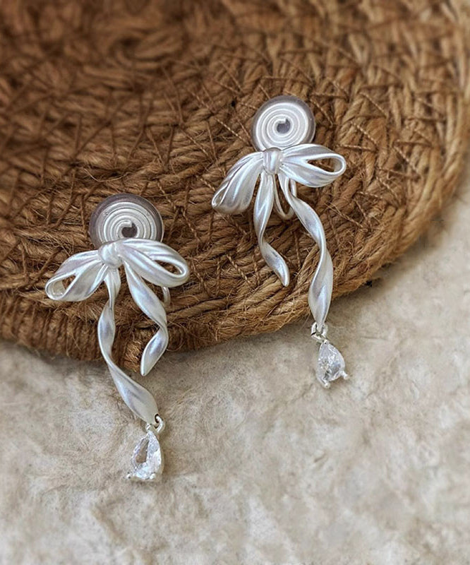 Alloy Earrings Butterfly Elegant Ribbon White Drop Silk Copper