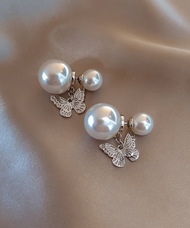 Boucles d'oreilles à tige élégantes en cuivre blanc avec perles papillon ZZ050