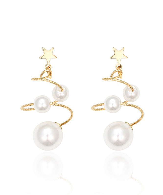 Boucles d'oreilles pendantes élégantes en perles spirales sur cuivre blanc doré PO023