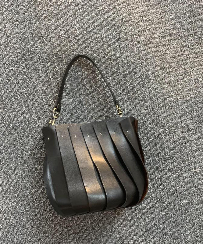 Sac à main cartable en cuir de veau noir tendance MM040