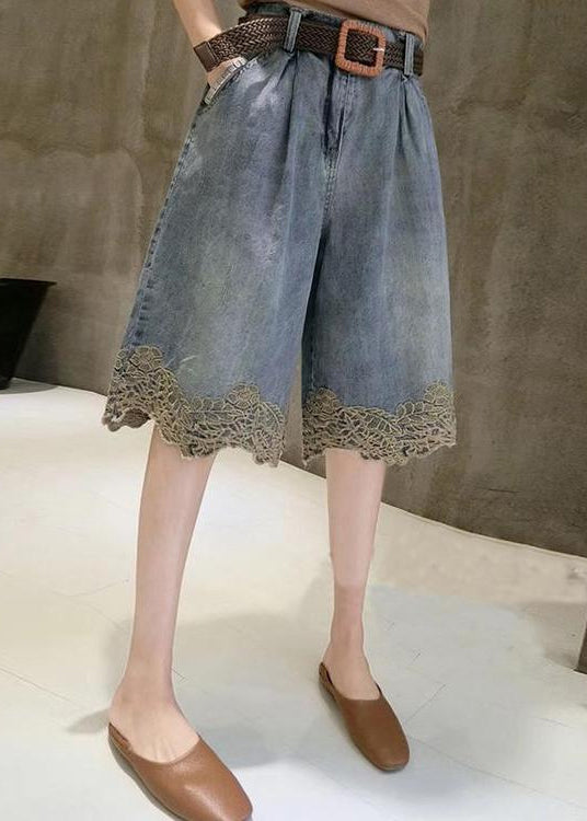 Hot Pants Blue Lace Summer Denim Patchwork Fashion