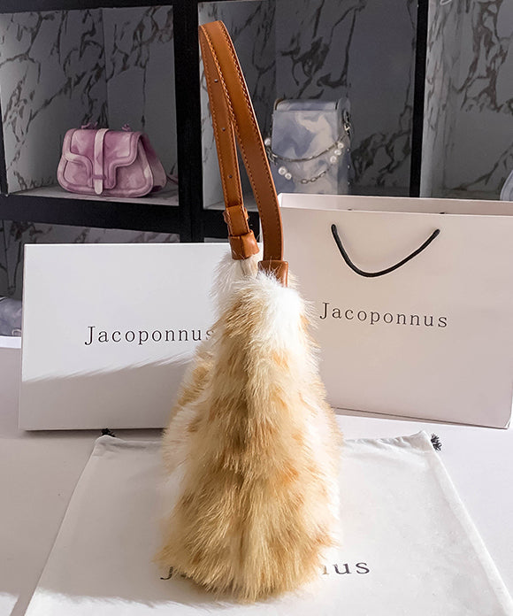 Satchel Brown Fuzzy Versatile Fur Fashion Fluffy Handbag