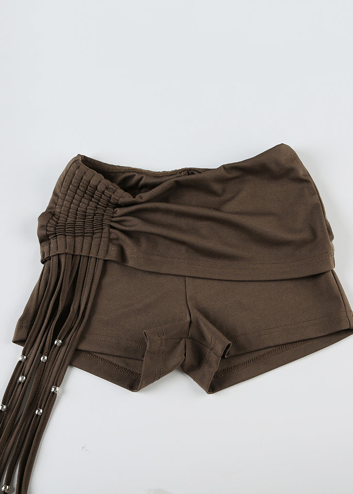 Summer Hot Brown Tassel Fashion Pants Wrinkled