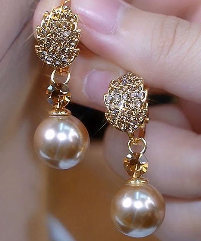 Zircon Champagne Alloy Copper Pearl Earrings Drop Fashion