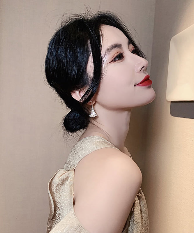 Fashion Pearl Earrings Gold Drop Fan-Shaped Alloy Copper