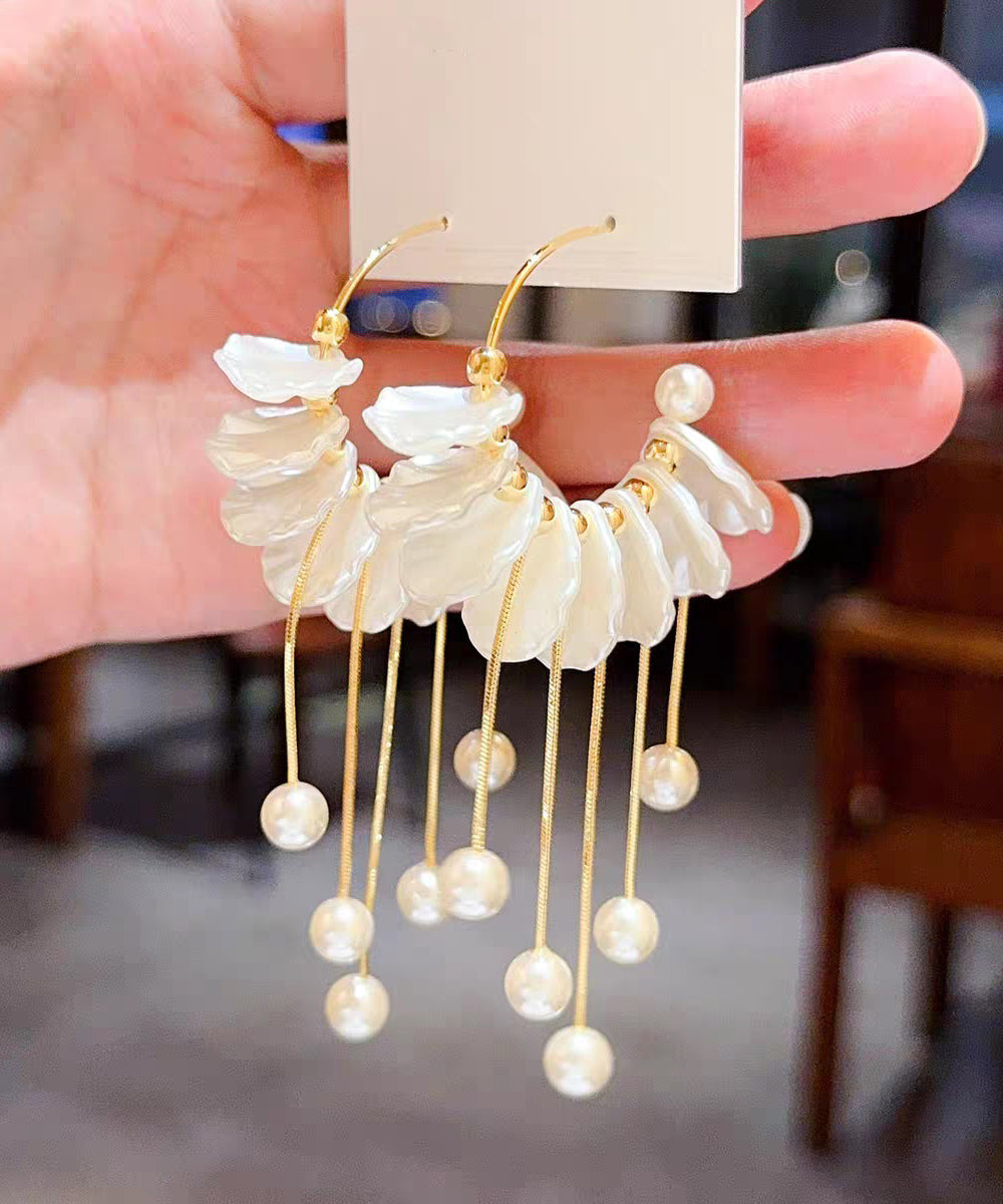 Drop Gold Copper Alloy Fashion Tassel Earrings Pearl Petals
