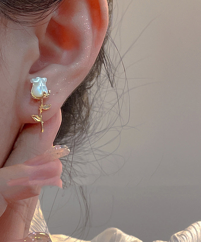 Gold Asymmetrical Rose And Overgild Copper Fashion Floral Stud