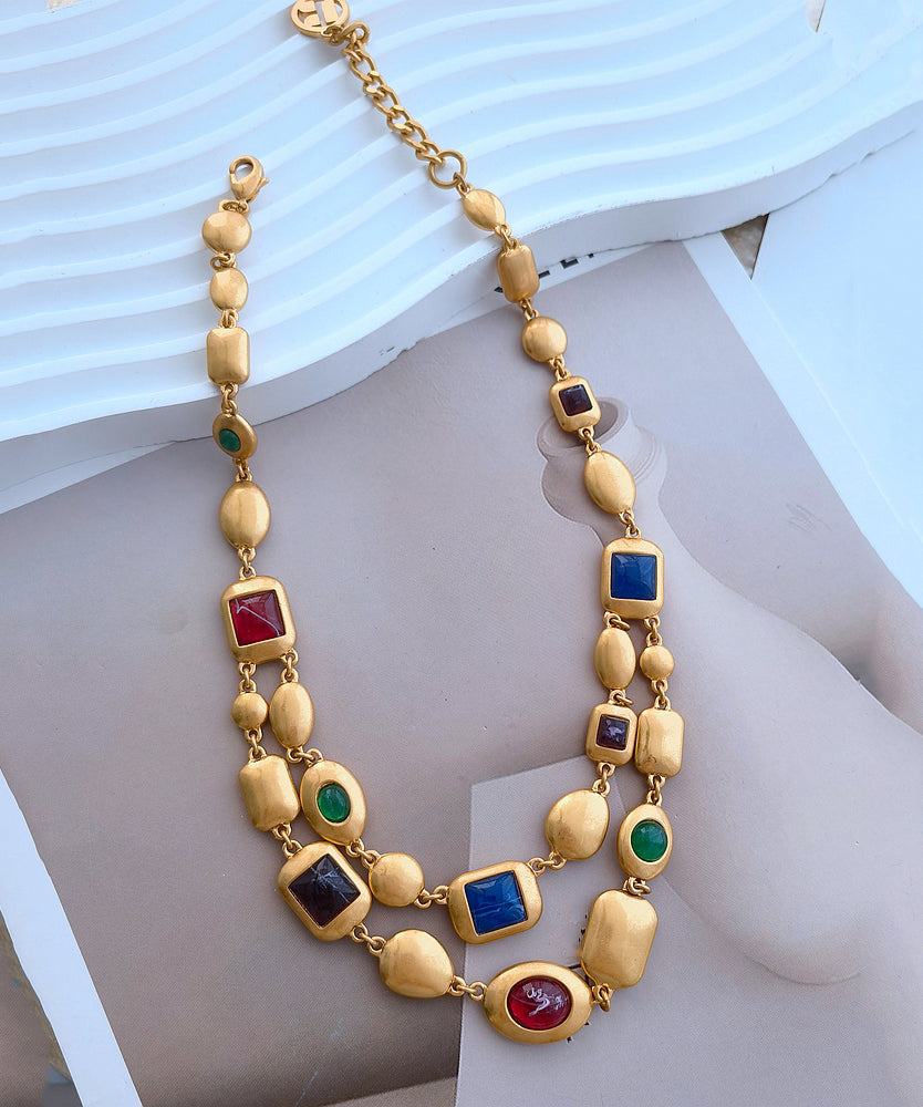 Collier tendance en or et cuivre avec émail coloré bicouche GH1017