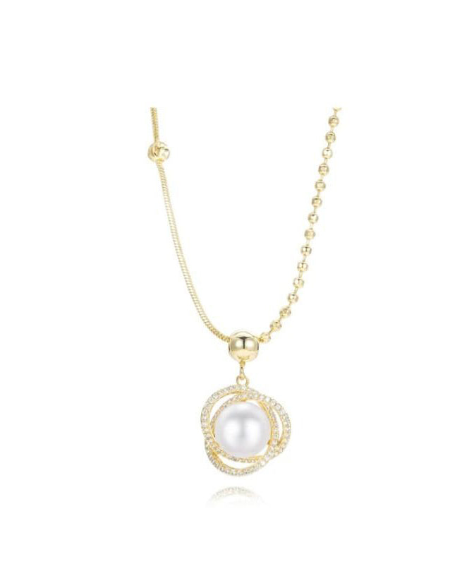 Silver Sterling Fashion Zircon Pearl Overgild Gold Pendant