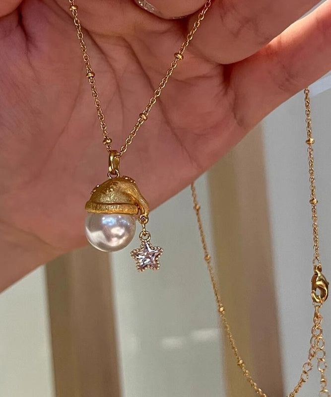 Sterling Silver Gold Zircon Fashion Santa's Star Overgild Pearl