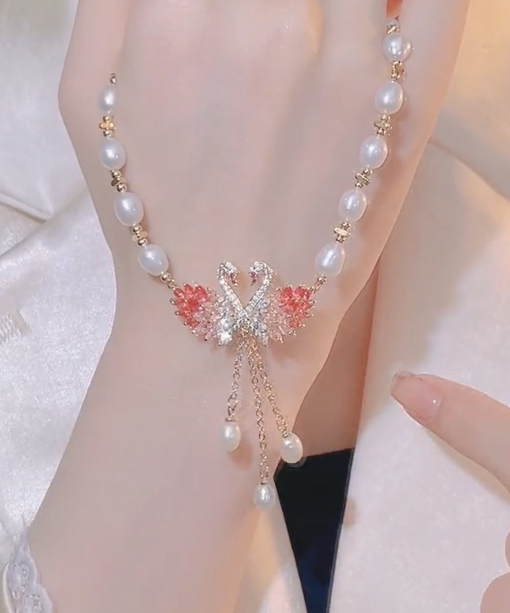 Fashion Light Purple Copper Overgild Swan Pearl Pendant Necklace YD044