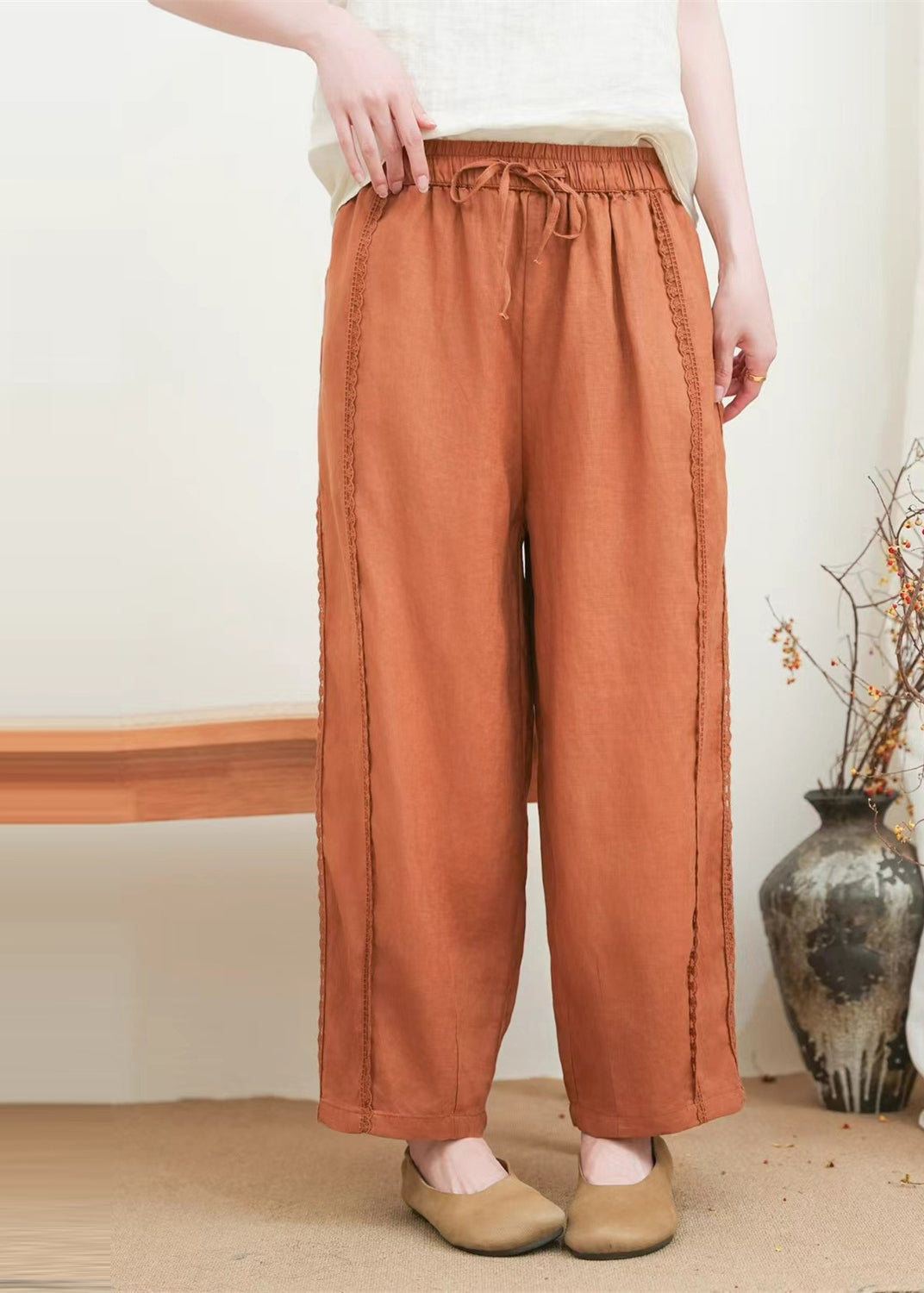 Pants Lace Oversized Summer Orange Patchwork Fashion