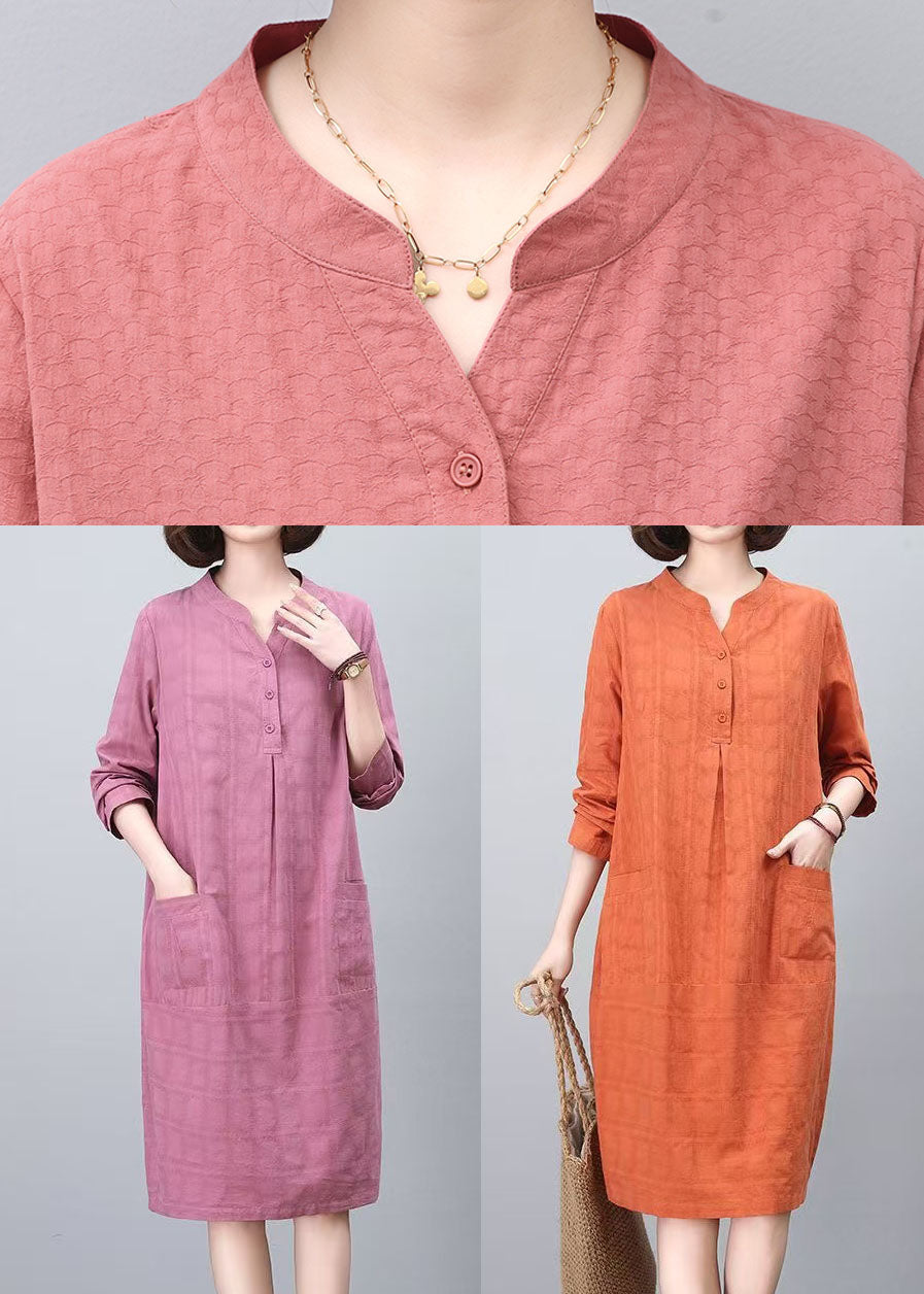 Orange Mid Spring Cotton Fashion Stand Collar Dresses