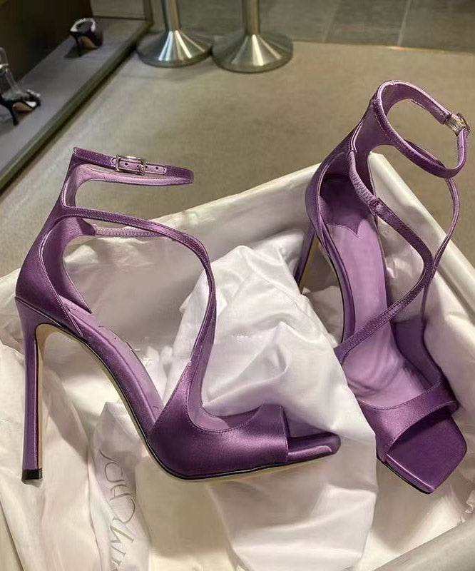 Toe Satin Splicing Fashion Peep Sandals Stiletto Purple