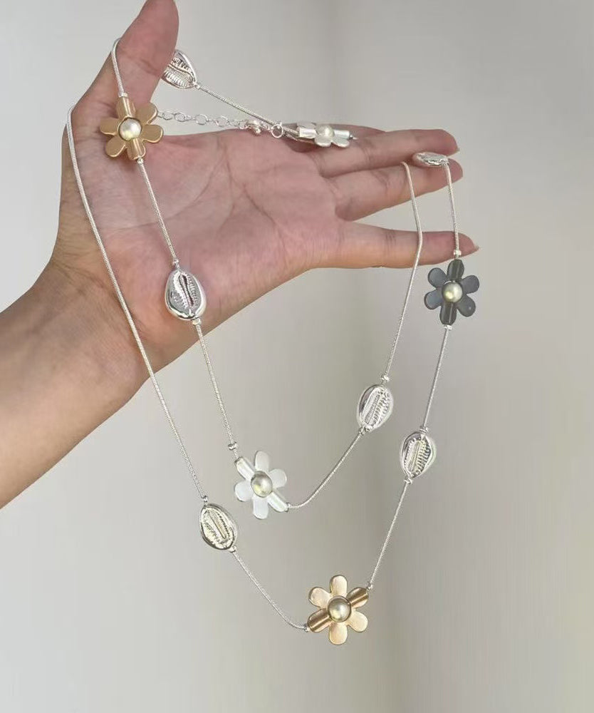 Gratuated Fashion Bead Rainbow Alloy Floral Necklace Metal Zircon