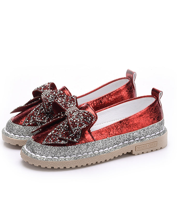 Loafers Splicing Fashion Red Bow Penny Zircon