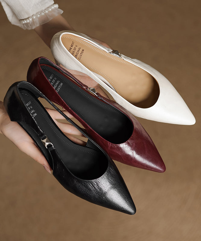 Fashion Toe Flats Hollow Out Pointed Sheepskin Splicing Red