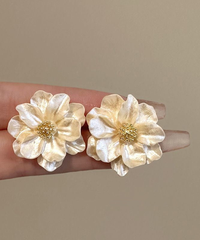 Copper Camellia Fashion Beige Acrylic Alloy Flower Stud Stylish