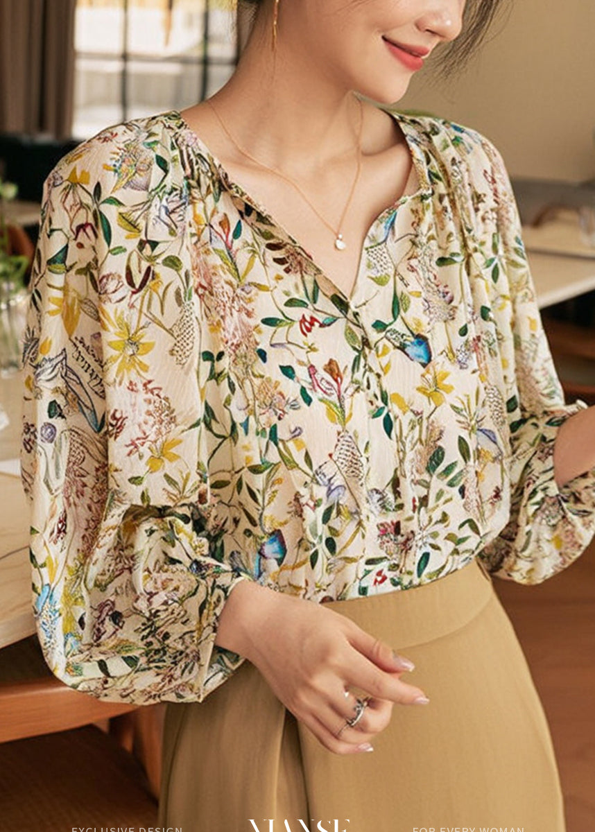 Lantern Shirts Print Fashion Neck Sleeve V