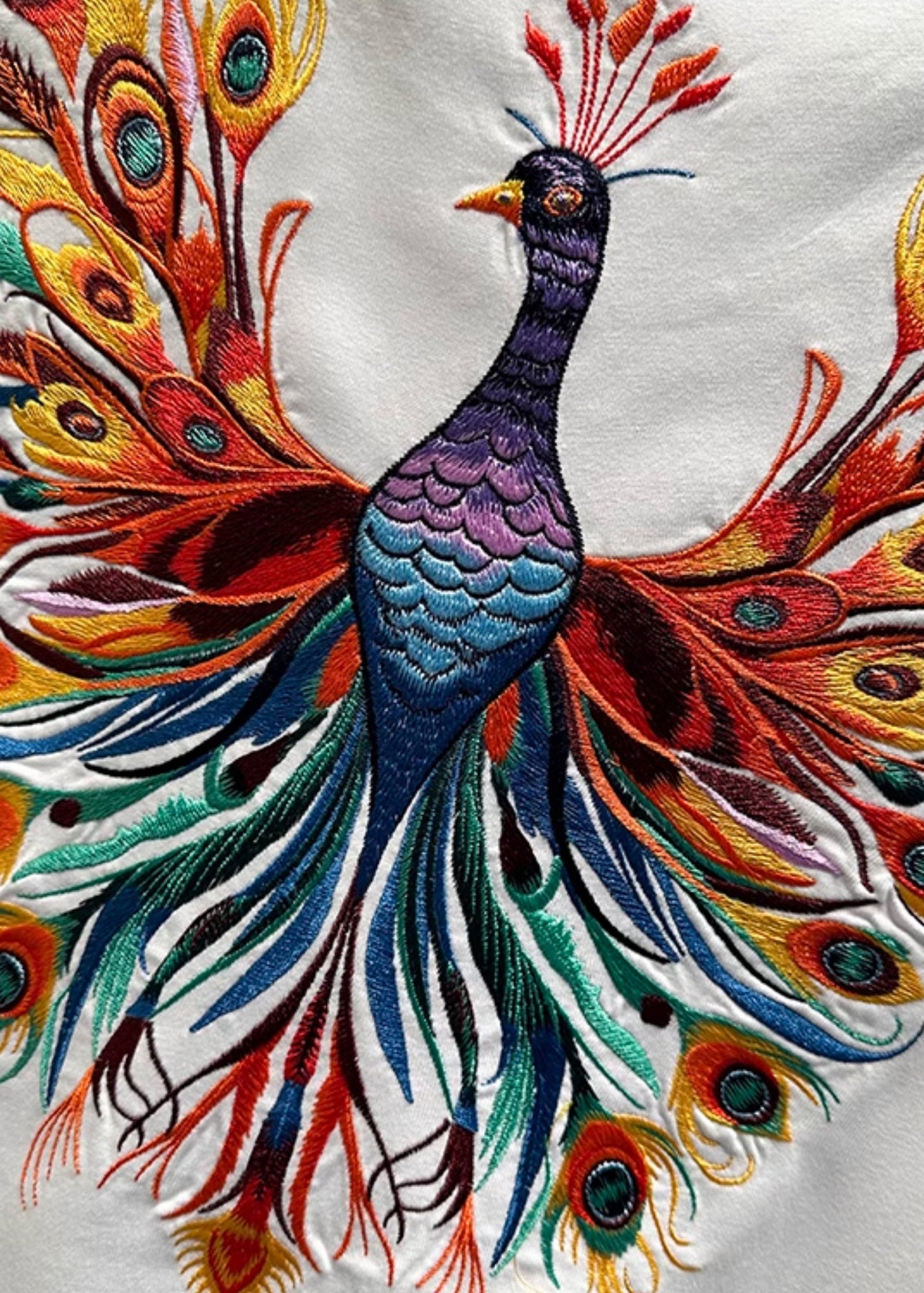 Peacock Summer Fashion Shirt Embroideried White T Cotton Men