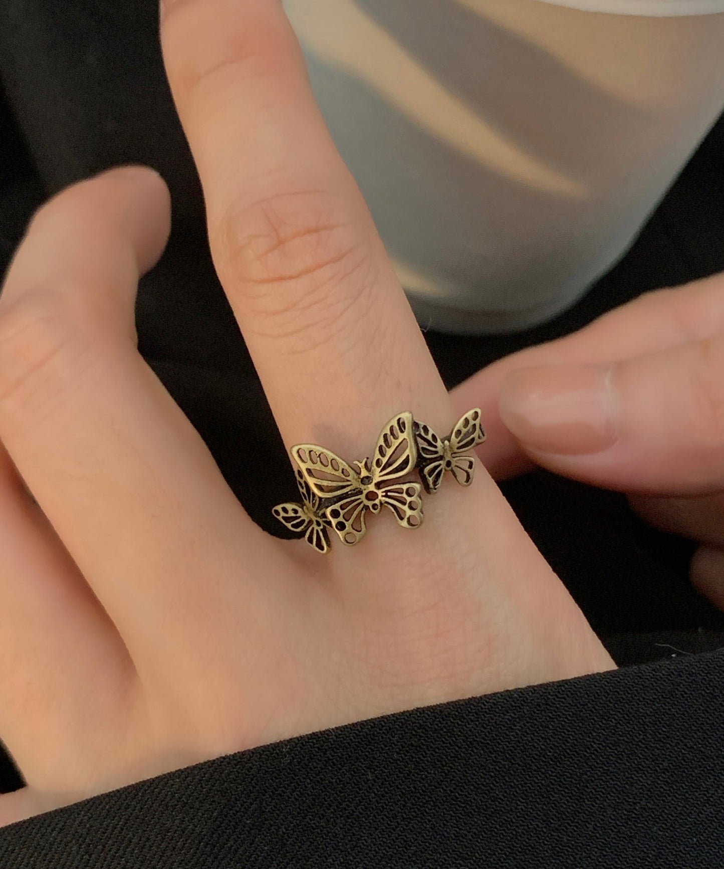 Butterfly Out Piece Rings Ancient Metal Crown Hollow Two Gold Set Fine