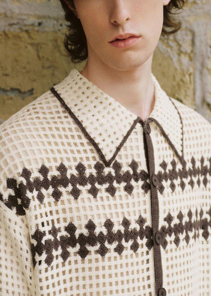 Knit Fine Out Summer Polo Hollow Apricot Men Shirt