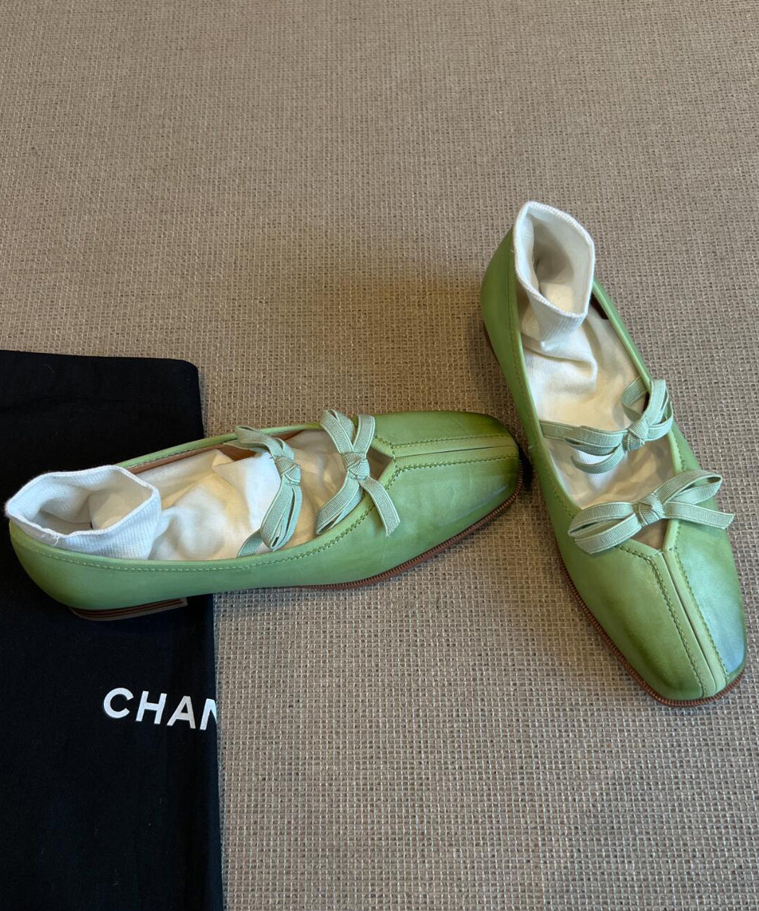 Green Bow Comfy Fine Splicing Sheepskin Flats