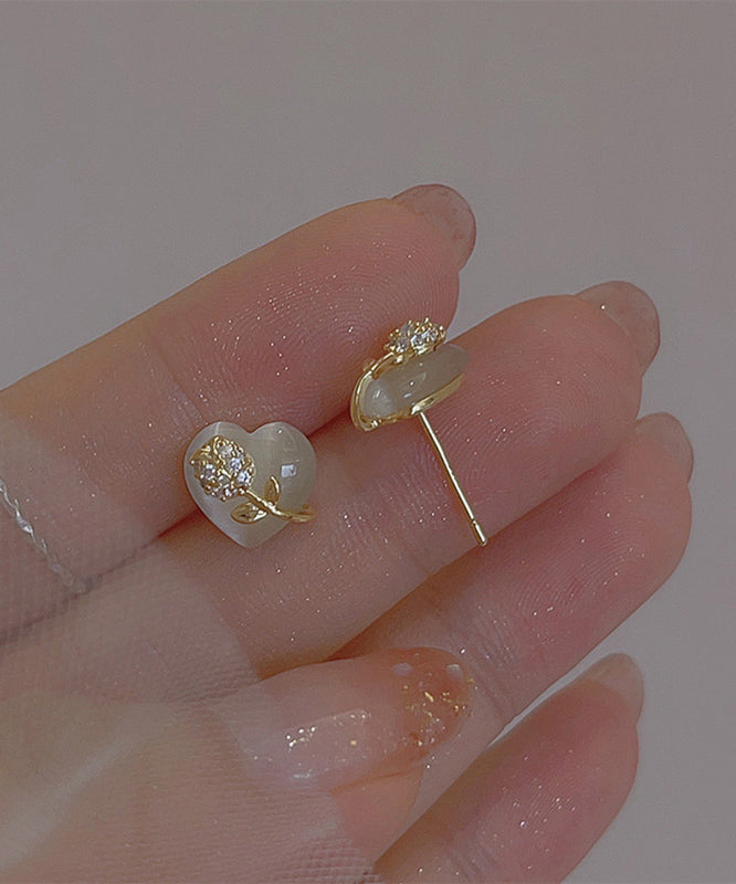 Fine Earrings Love Alloy Cat Gold Ston Stud Floral Copper Eye