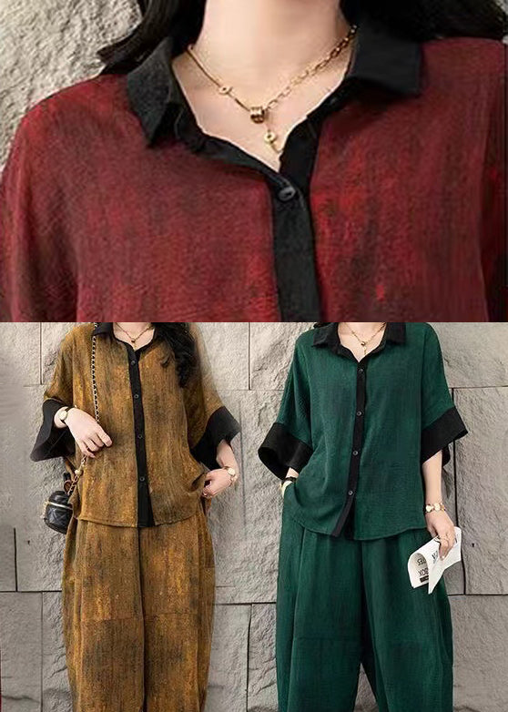 Fine Piece Oversized Women Cotton Patchwork Two Set Mulberry