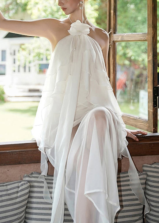 Asymmetrical Chiffon White DesignPatchwork Ruffled Fine Dresses