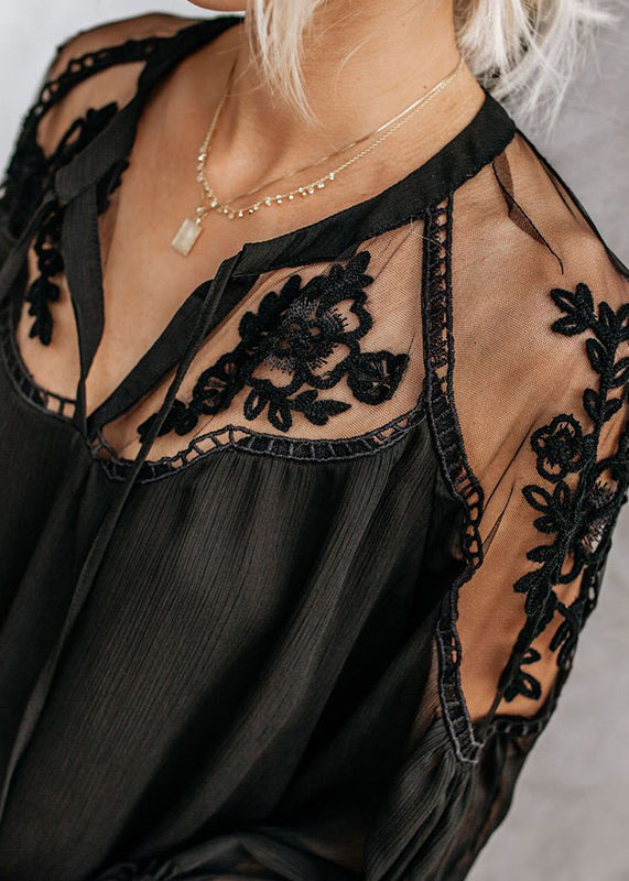 Fine Neck V Fall Shirt Patchwork White Lace