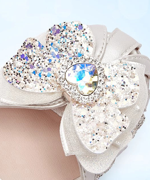 Kids Zircon Faux Buckle Strap Sandals Girls Fitted Leather Silver