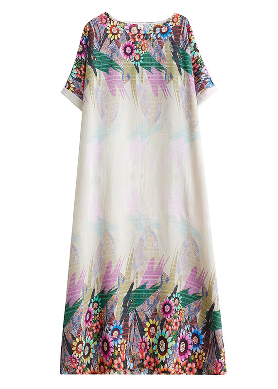 Oversized Fitted Cotton White Print Sundress Sleeve Batwing