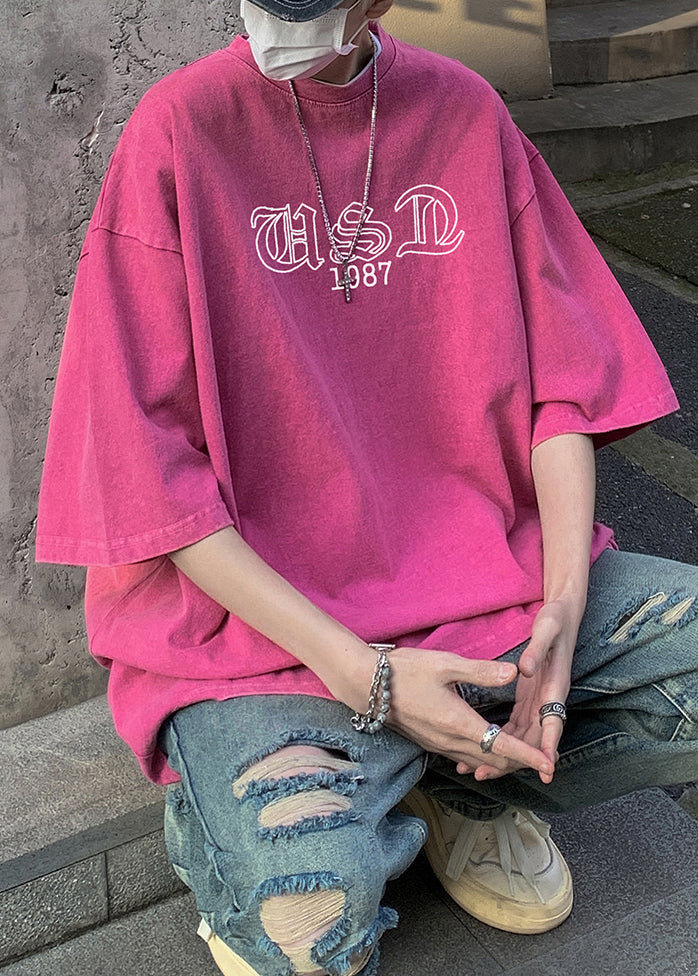 O Cotton Black Sleeve Men Shirt French Neck Half T Print