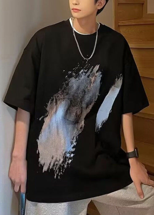 O French Black Shirt T Men Neck Summer Cotton Print Cozy