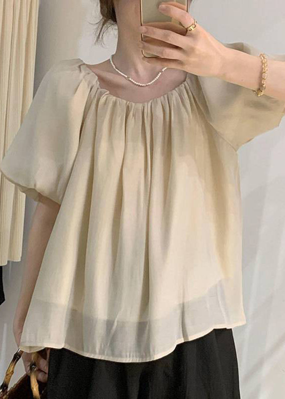 Tops Wrinkled French Puff Black Chiffon Sleeve