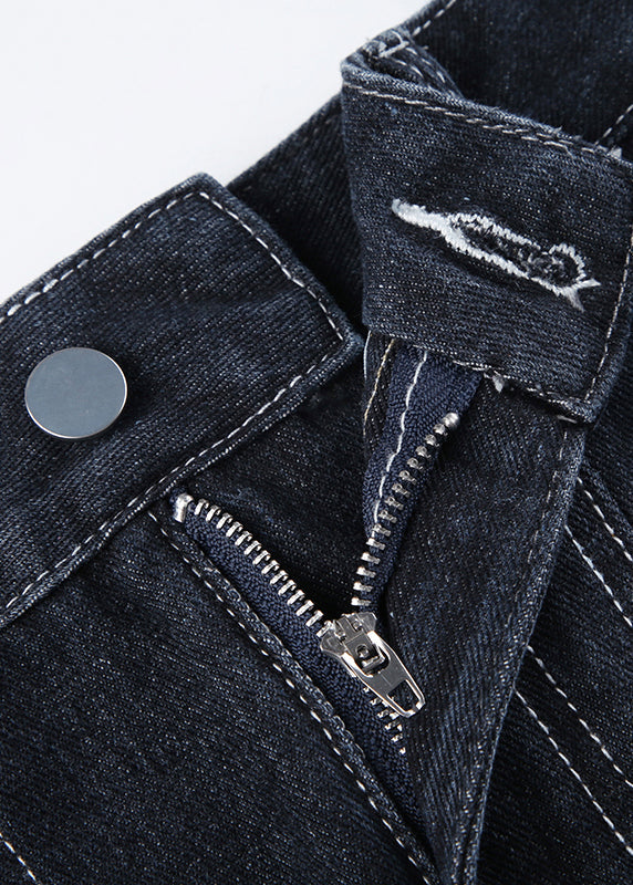 Jupe queue de poisson taille haute en jean noir à fermeture éclair pour l'automne