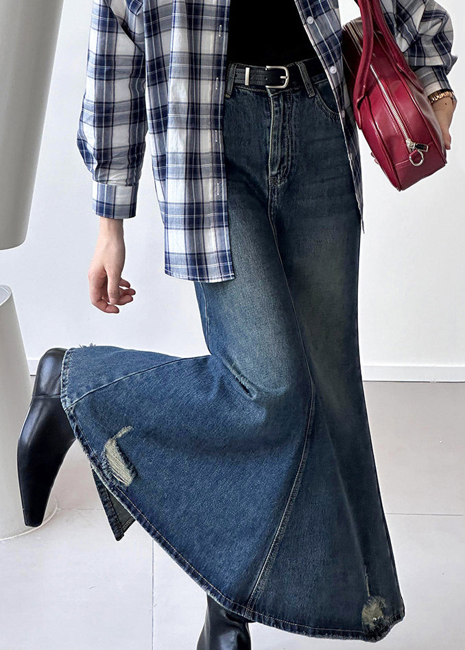 Jupe longue en jean taille haute French Blue Hole Automne AF1019