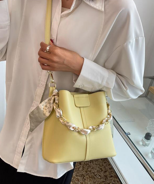 Calf French Chain Bucket Green Bag Leather Linked