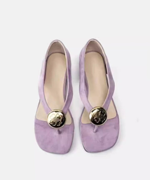 Purple Suede Flip French Wedge Splicing Flops