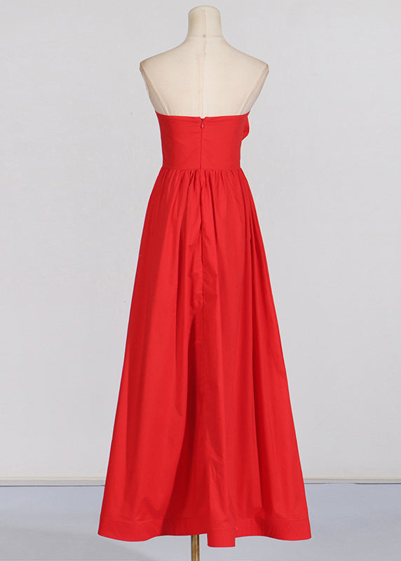 Summer Patchwork Dress Rose Shoulder Cold Red Maxi French Holiday