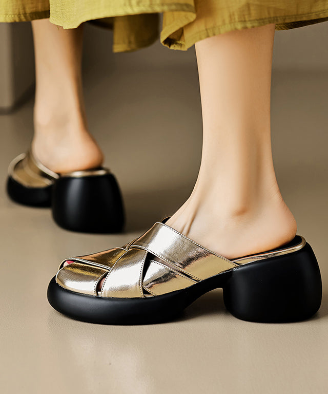 Leather Splicing French White Sandals Platform Cowhide Slide