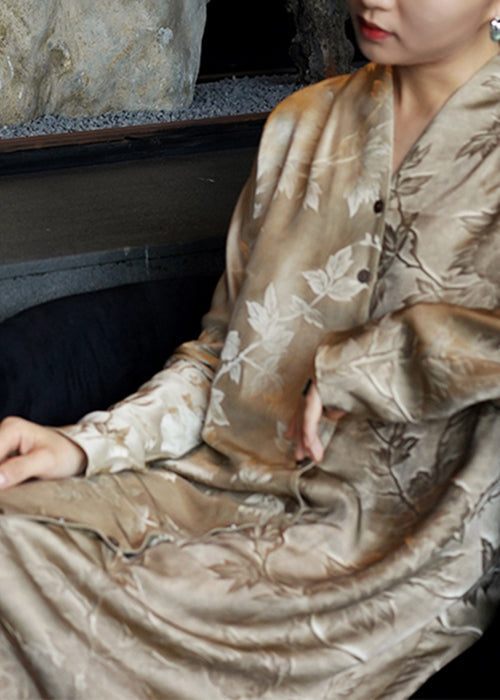 Print French Shirts V Silk Dresses Fall Button Neck