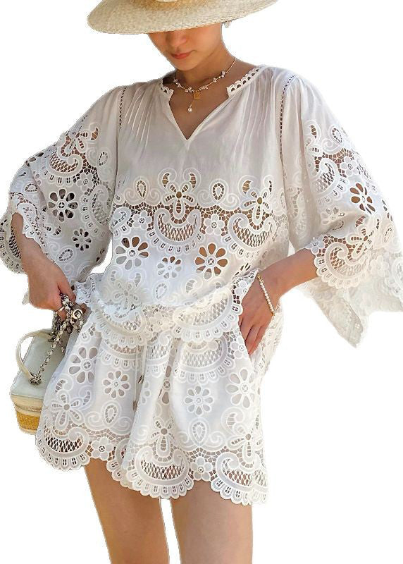 Embroidery White Out Summer Set Lace French Hollow For