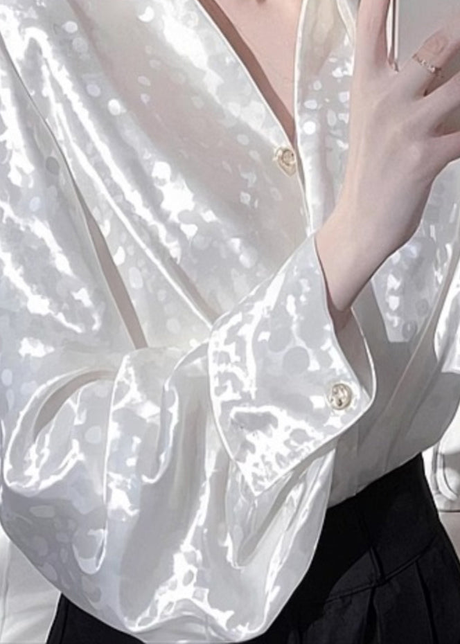 French White Peter Pan Collar Versatile Silk Shirts Spring YZ025