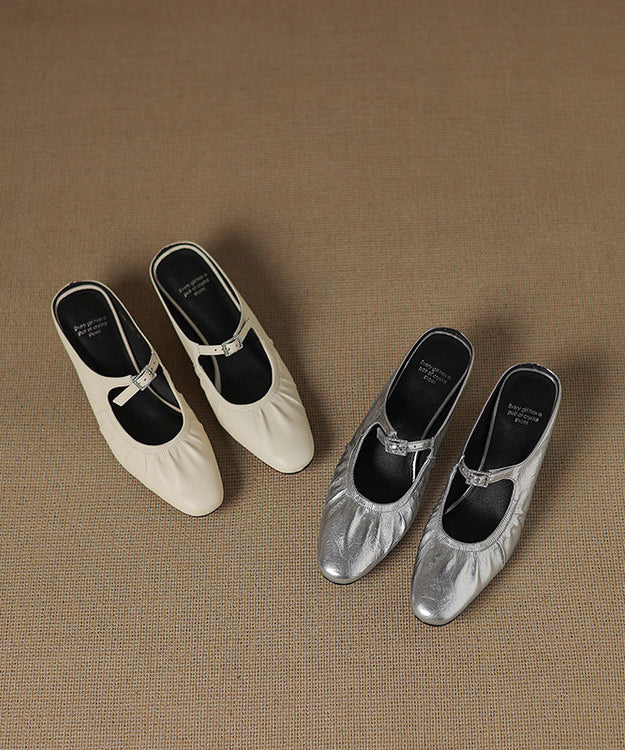 Beige Splicing Wrinkled Heel Sheepskin Chunky French