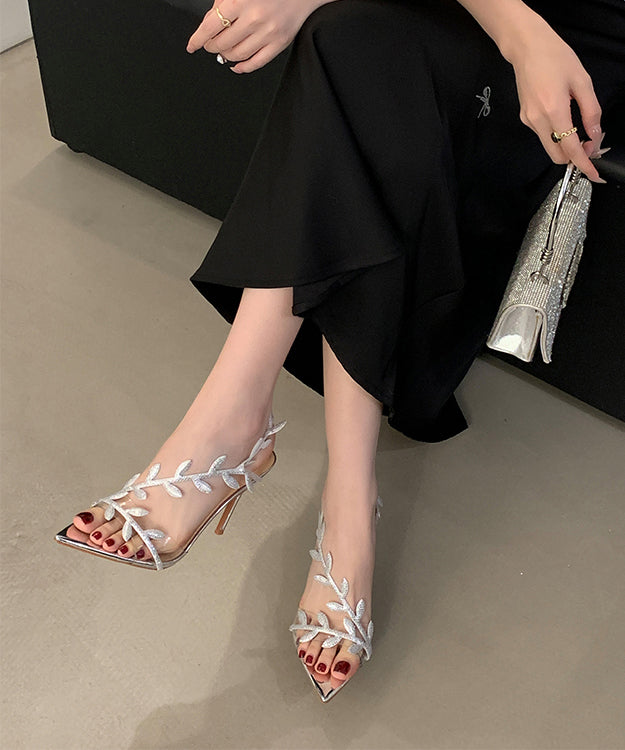 Stiletto Splicing Pointed Zircon Toe Peep Gold Sandals