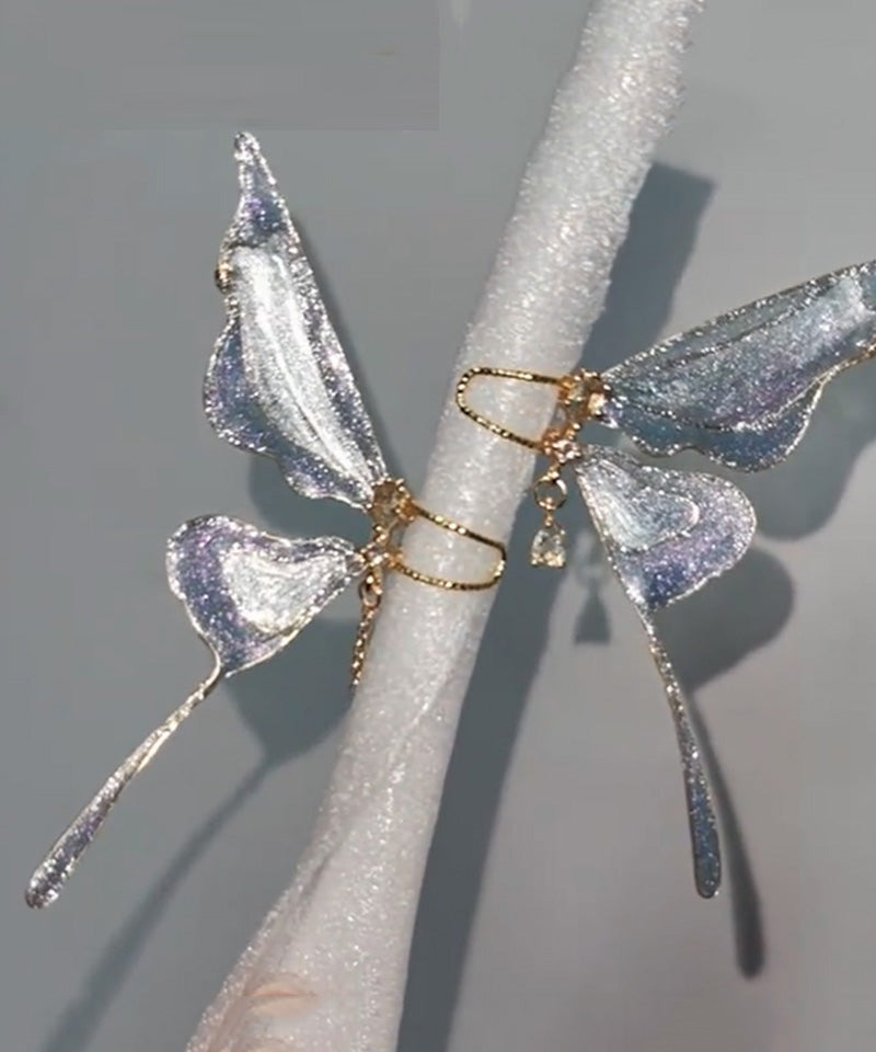 Gradient Color Blue Copper Overgild Butterfly Hoop Earrings YA034