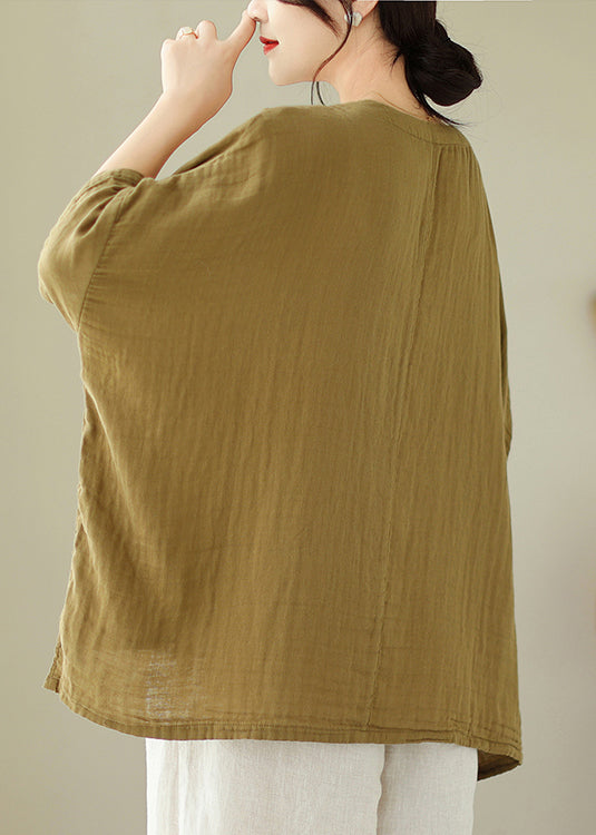 Cotton Shirts O Sleeve Design High t Top Low Batwing Green Neck