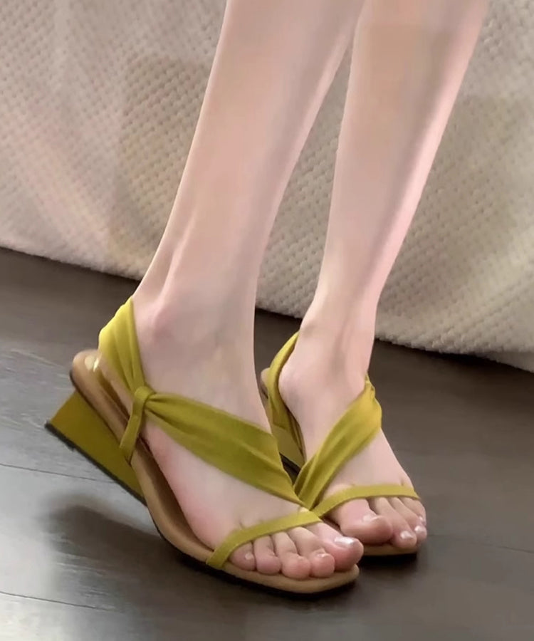 Toe French Splicing Peep Green Wedge Sandals